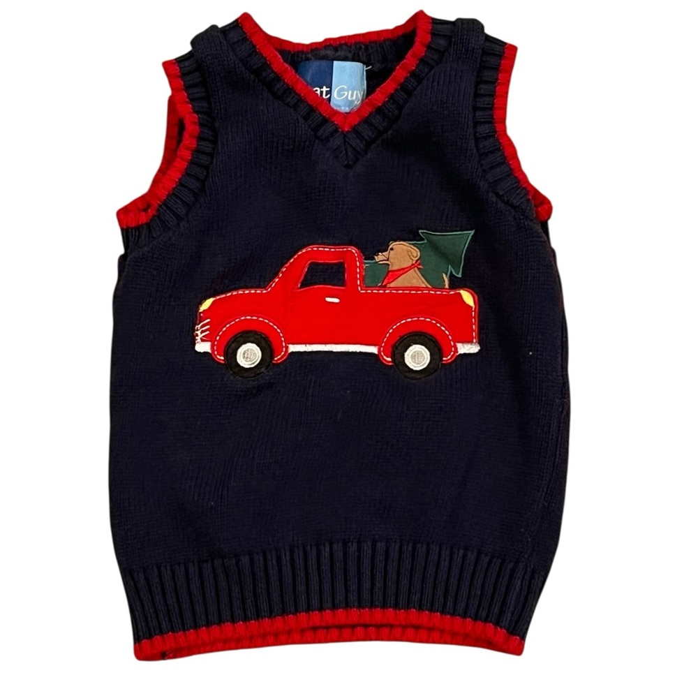 Great Guy Baby Sweater Vest Red Truck Christmas Tree Navy Size 2T